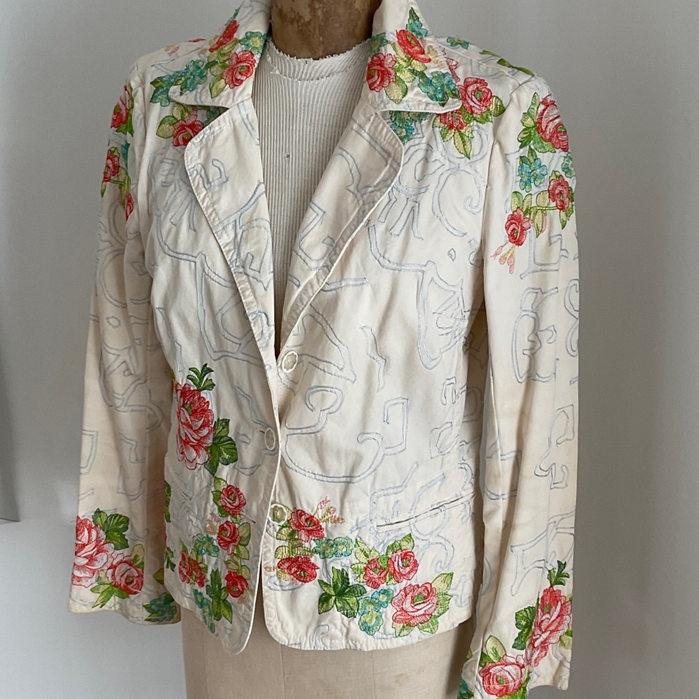 Johnny Was Cream Floral Blazer